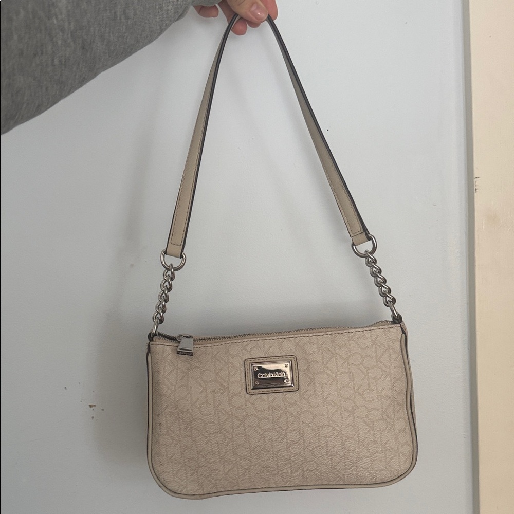 Calvin Klein Beige Logo Shoulder Bag